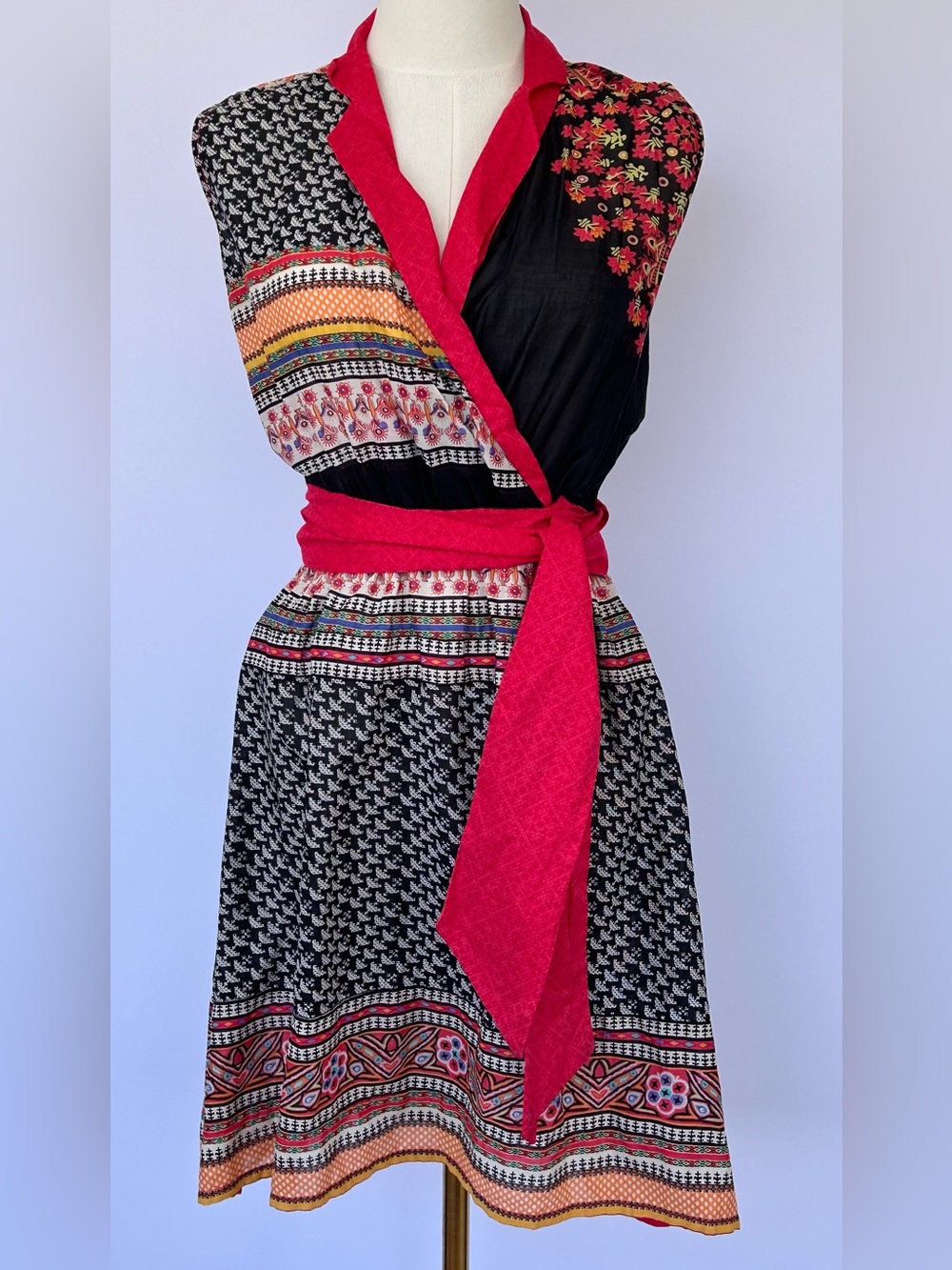 Khaadi Khaas Women’s Faux Wrap Dress Sleeveless Mixed Print Fit & Flare Size 10